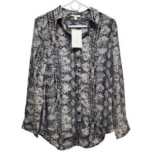 Como Blu Womens Black & White Snake Print Button-Up Long Sleeve Blouse Size M